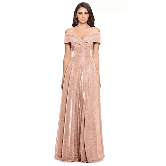 XSCAPE Gown Size 6 Petite Rose Gold Glitter Maxi Formal Dress NWT - Picture 1 of 12